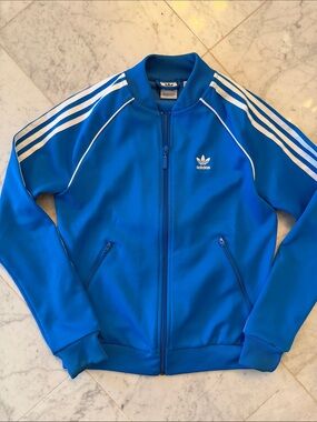 adidas Blue SST Jacket with White Stripes